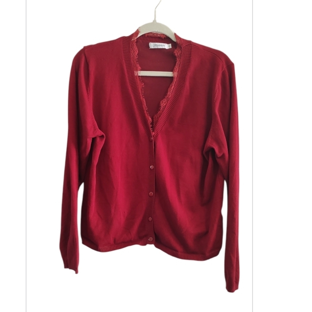 Burgundy Button-Up Long Sleeve Cardigan Size XL